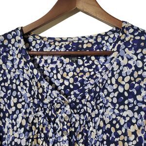 Cocomo Tunic Top Size 1X Blue Beige Pop Over 3/4 Sleeve Pleated Front Womens